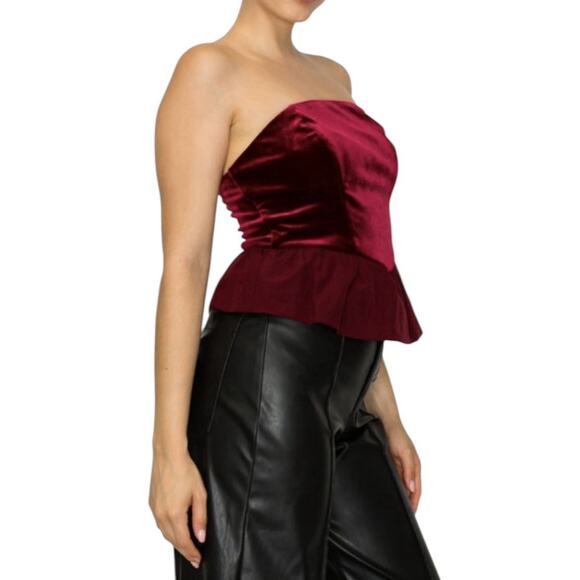 Haute Monde Velvet Strapless Peplum Top Size M Burgundy Red Holiday Party NWT - Picture 4 of 6